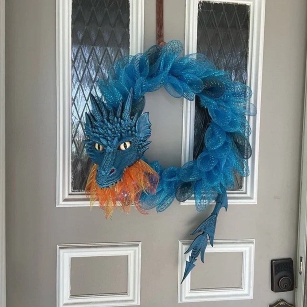 Hand Crafted Blue Dragon Wreath
